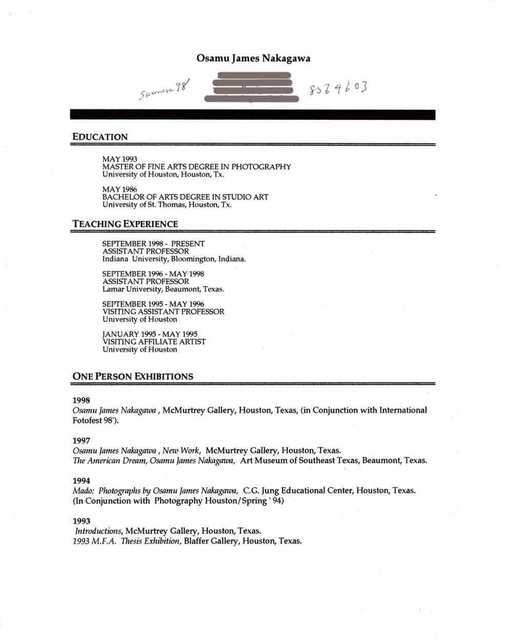 Osamu Nakagawa's Resume, pg 1